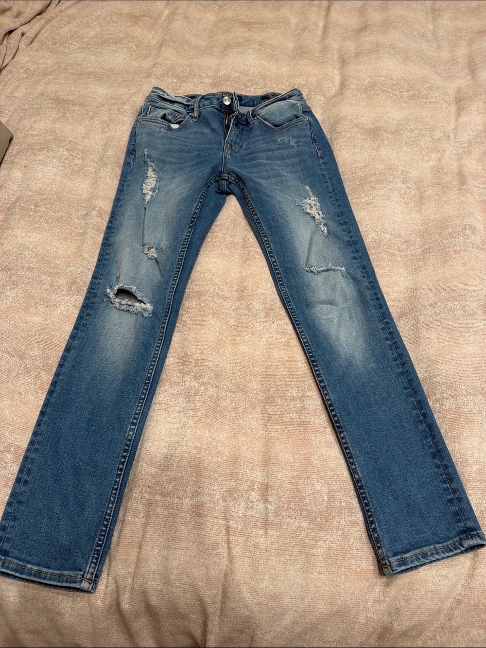 Vigoss Distressed Straight Leg Jeans - Blue
